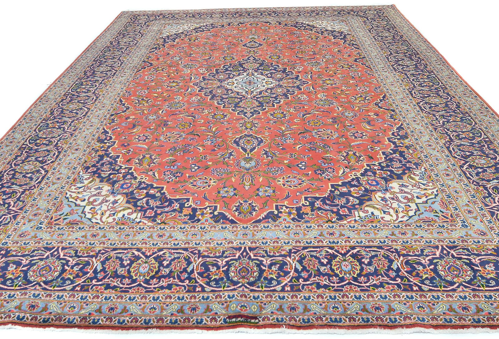 Semi Antique Light Red Traditional Floral 10X13 Kashan Persian Rug - 9