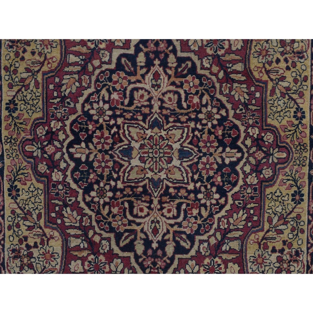 Beige Antique Kermanshah Classic Medallion Wool Hand Knotted Rug - 4