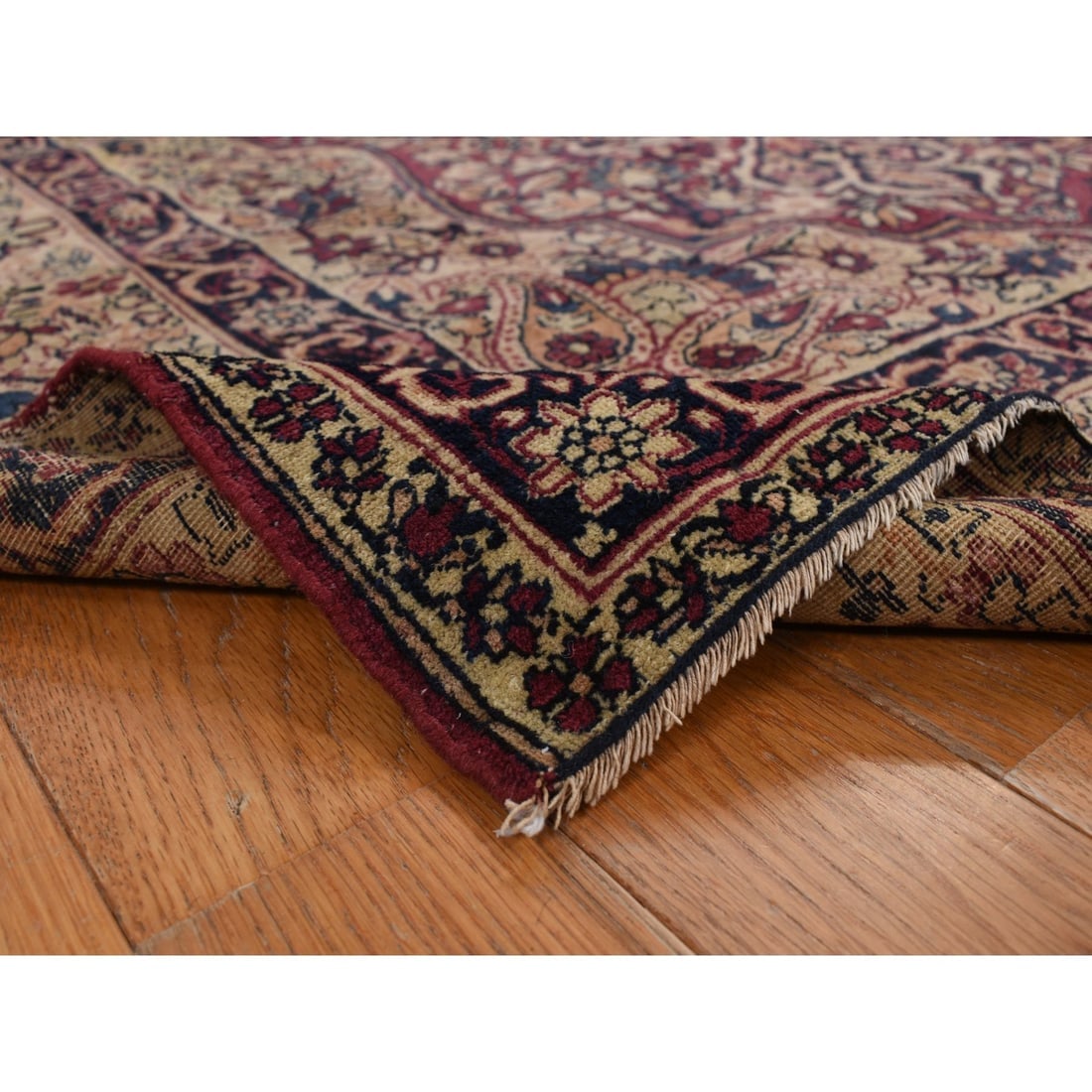 Beige Antique Kermanshah Classic Medallion Wool Hand Knotted Rug - 5