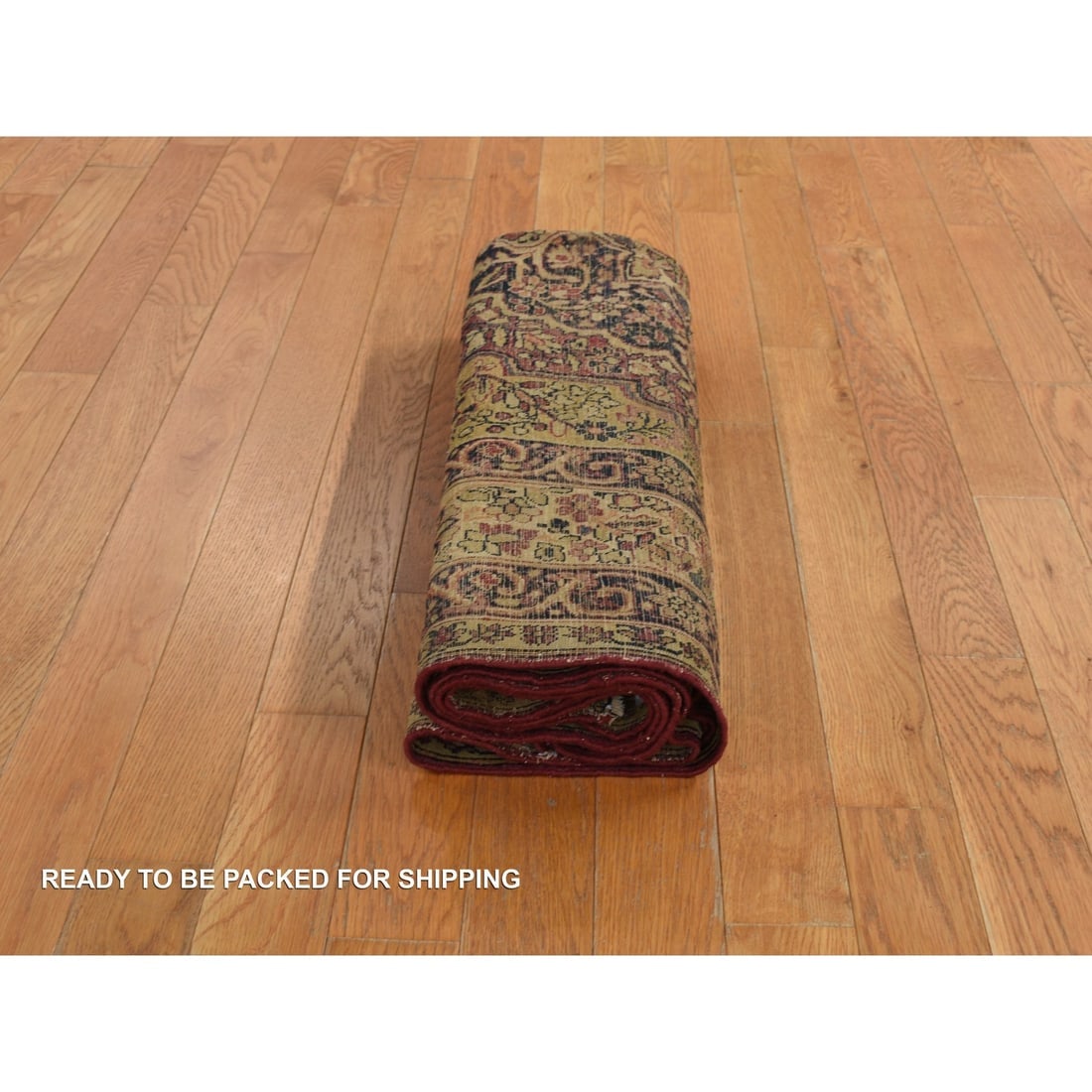 Beige Antique Kermanshah Classic Medallion Wool Hand Knotted Rug - 7