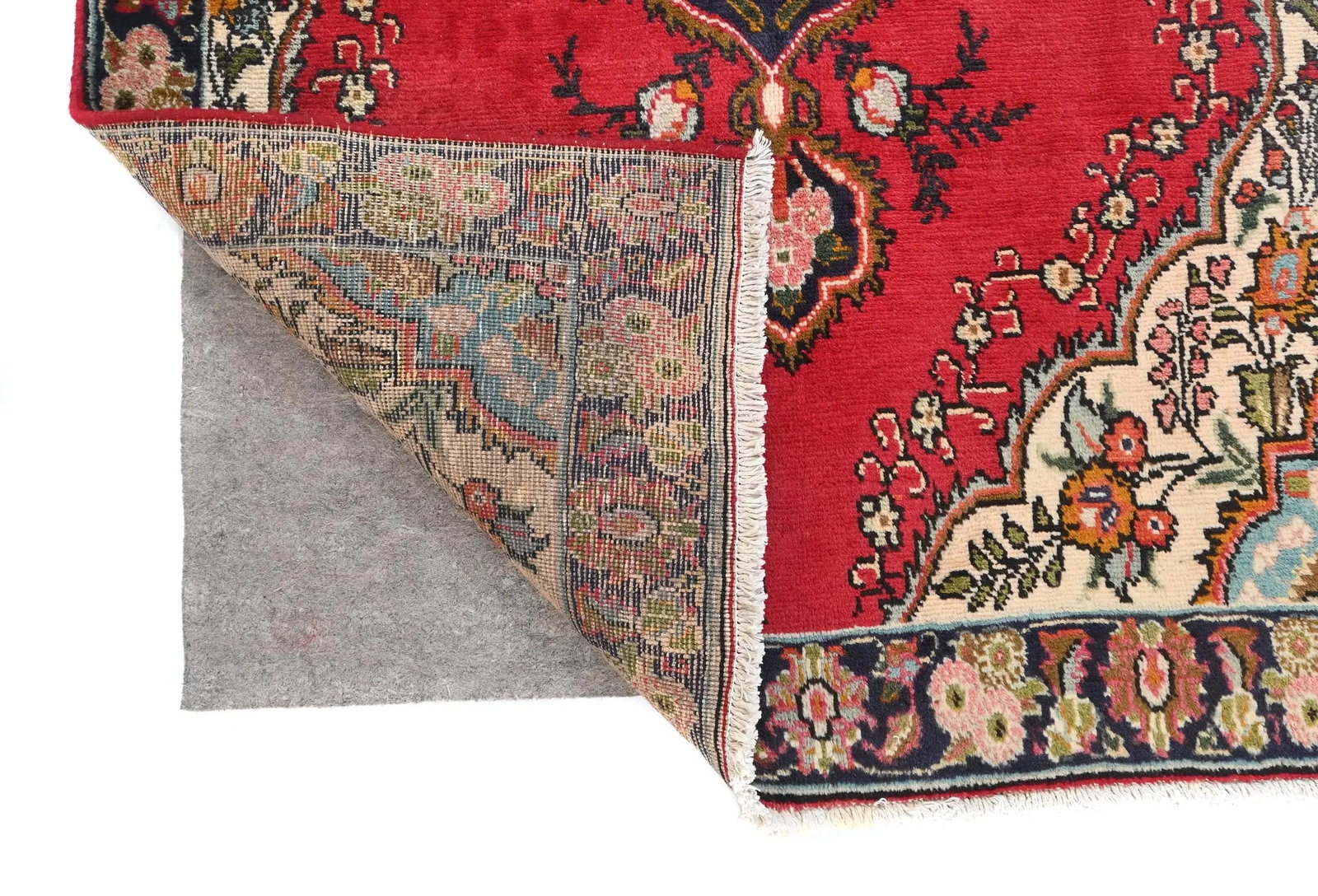 Vintage Red Floral Traditional 3'7X5 Tabriz Persian Rug - 12