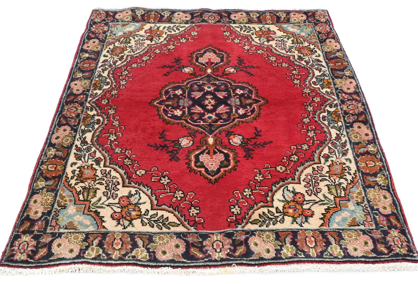 Vintage Red Floral Traditional 3'7X5 Tabriz Persian Rug - 2