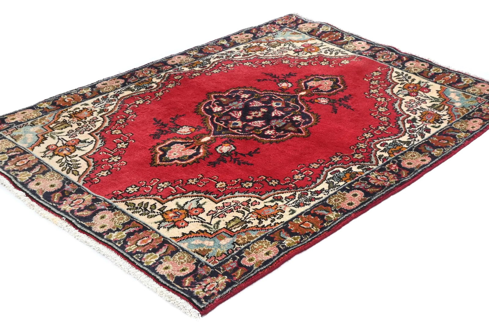 Vintage Red Floral Traditional 3'7X5 Tabriz Persian Rug - 3