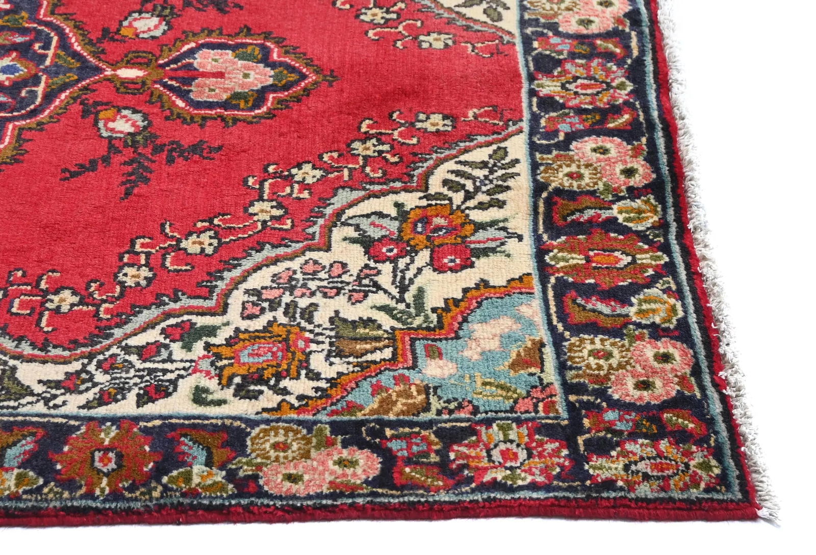 Vintage Red Floral Traditional 3'7X5 Tabriz Persian Rug - 8