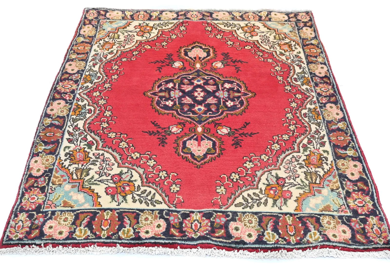 Vintage Red Floral Traditional 3'7X5 Tabriz Persian Rug - 9