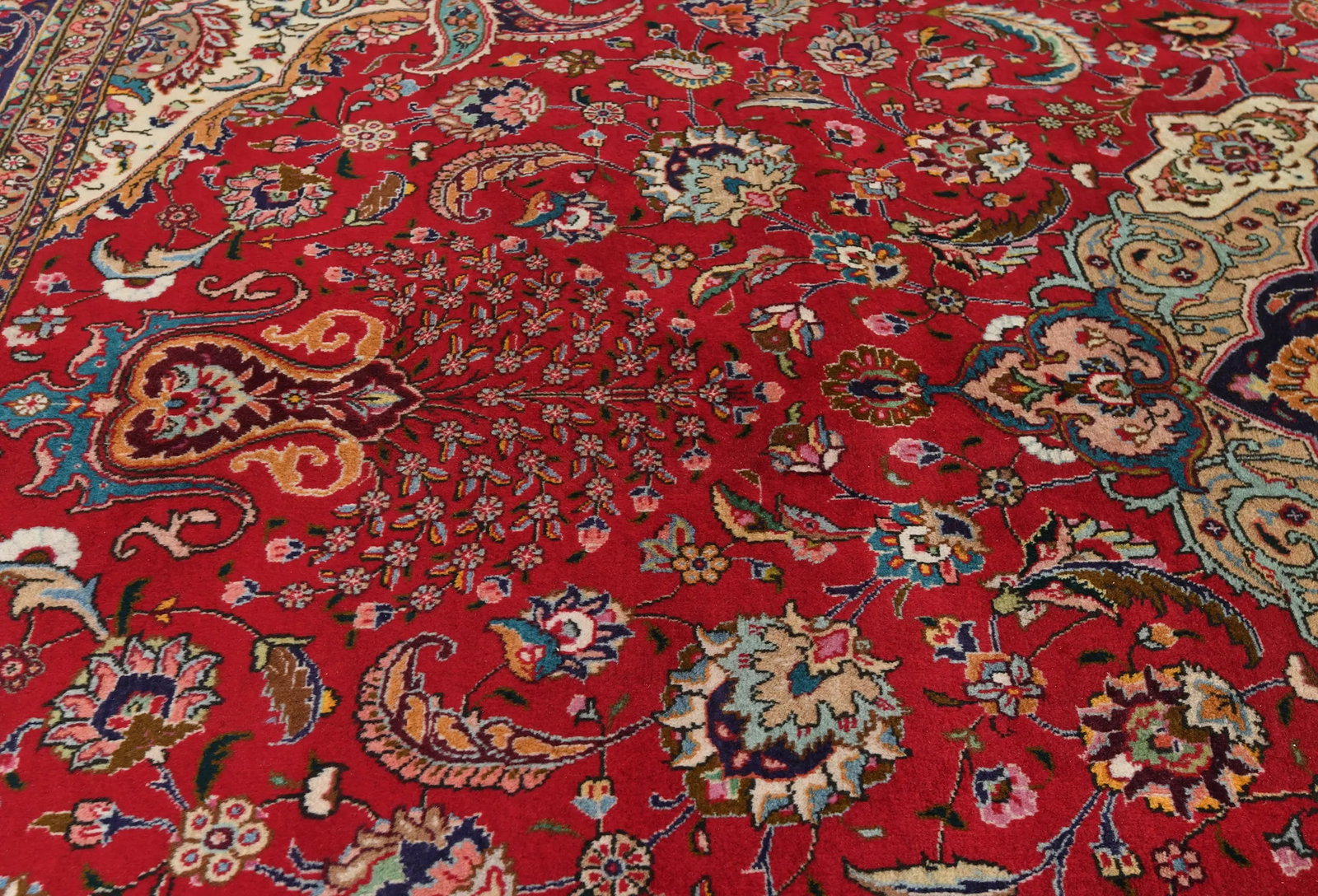 Vintage Red Floral Traditional 10X13 Tabriz Persian Rug - 11