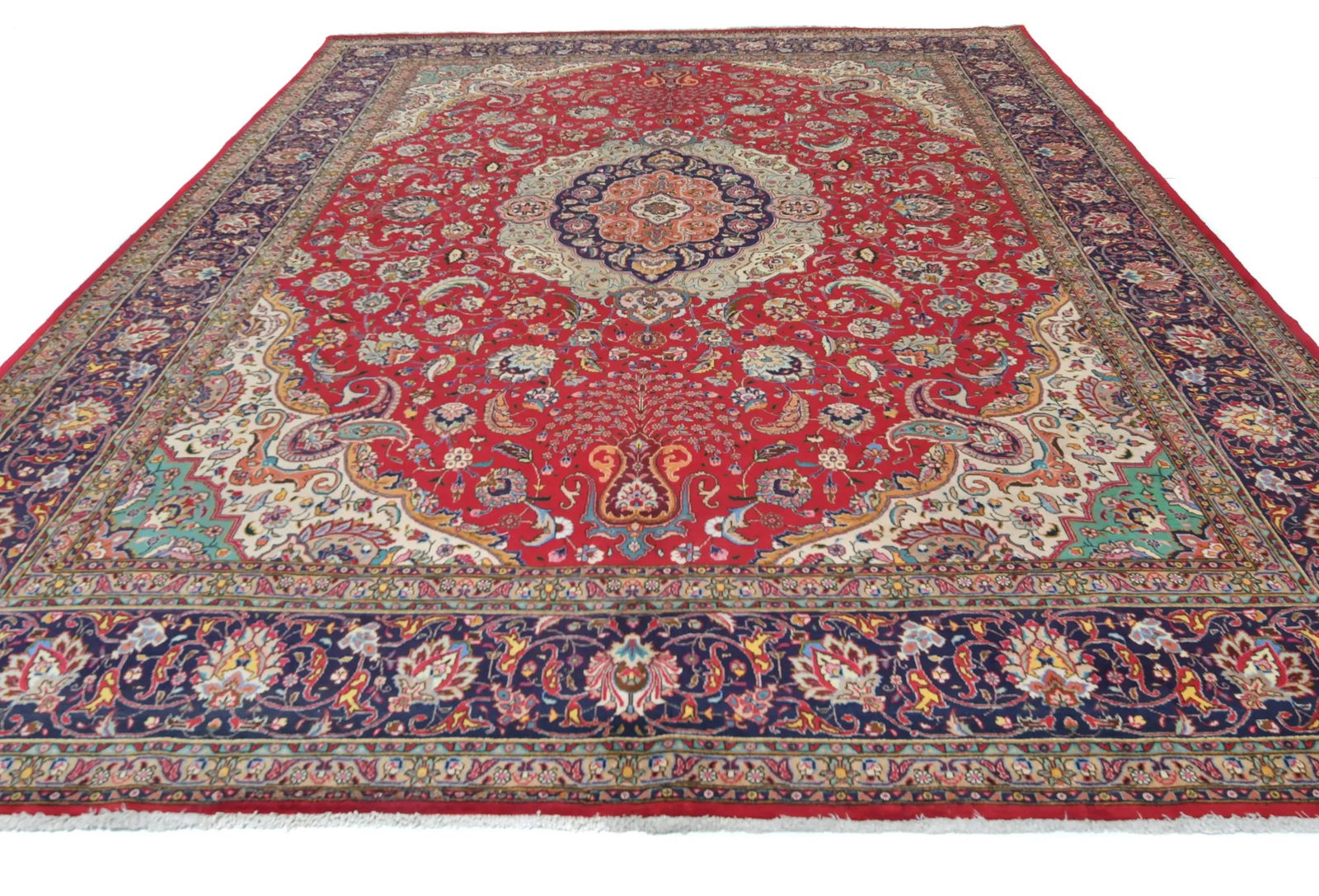 Vintage Red Floral Traditional 10X13 Tabriz Persian Rug - 3