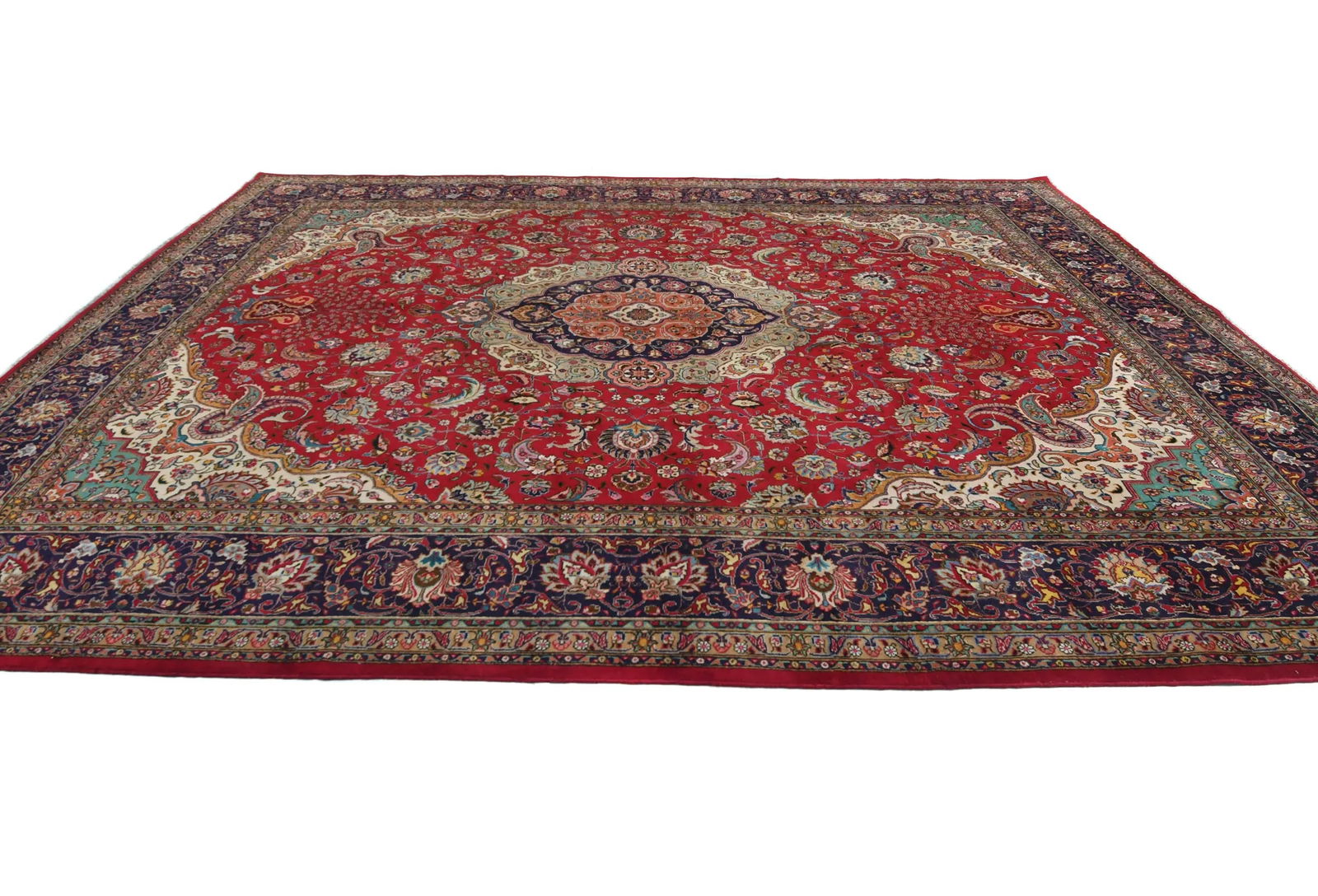Vintage Red Floral Traditional 10X13 Tabriz Persian Rug - 4
