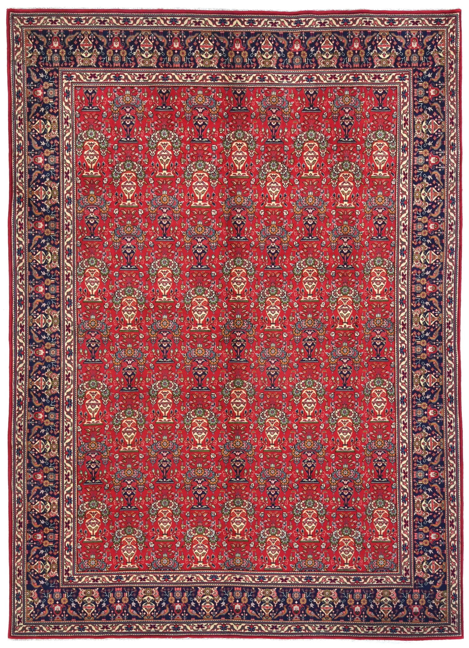 Vintage Red Pictorial Traditional 10X13 Tabriz Persian Rug: Title:Vintage Red Pictorial Traditional 10X13 Tabriz Persian Rug Description:Handmade vintage 10X13 red Persian rug made with vegetable dyes (fine wool pile and cotton foundation), exceptional knot co