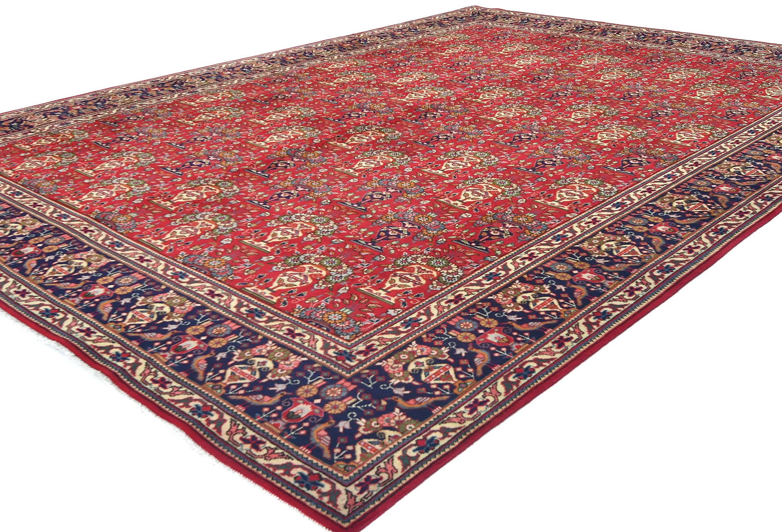 Vintage Red Pictorial Traditional 10X13 Tabriz Persian Rug - 3