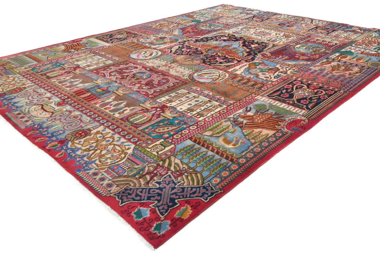 Semi Antique Multicolored Pictorial 9'5X12'6 Kashmar Persian Rug - 3