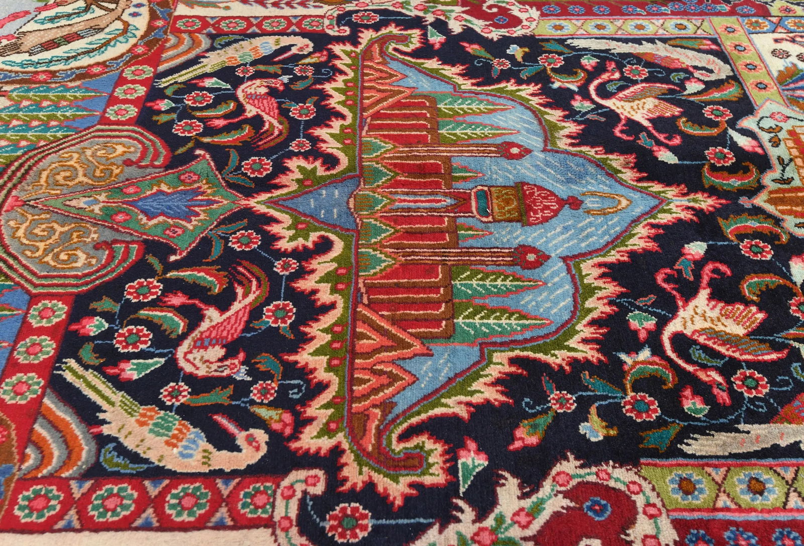 Semi Antique Multicolored Pictorial 9'5X12'6 Kashmar Persian Rug - 5