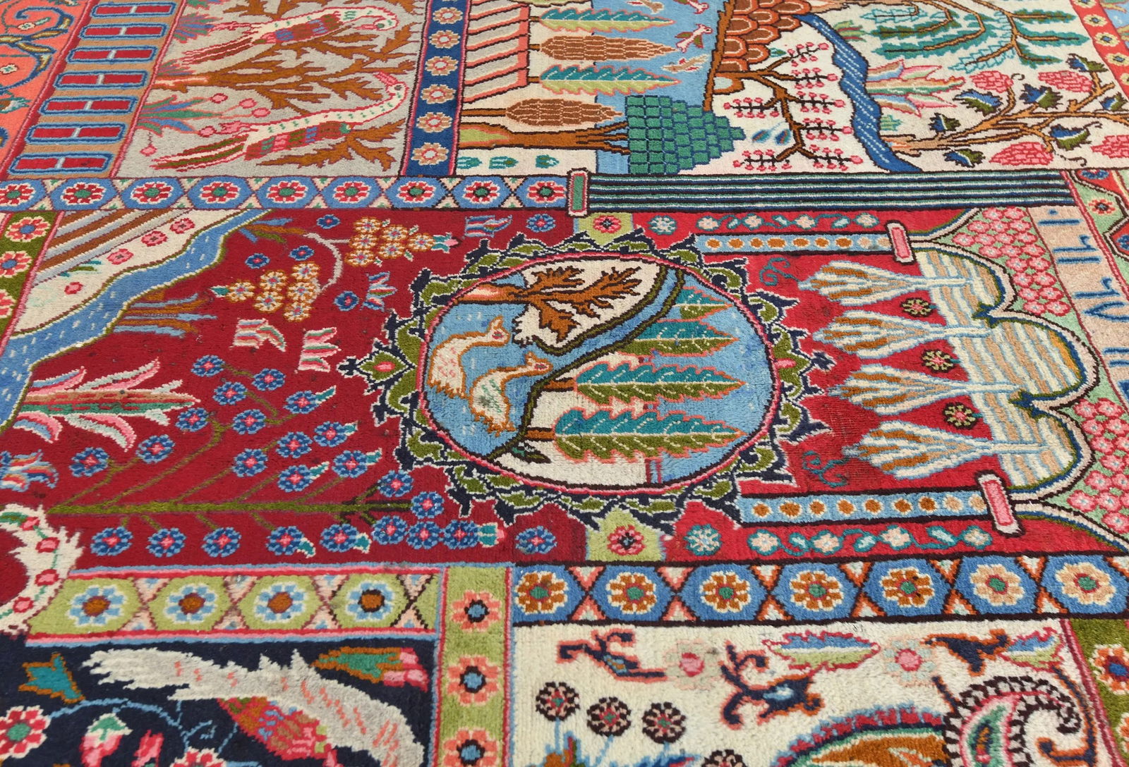 Semi Antique Multicolored Pictorial 9'5X12'6 Kashmar Persian Rug - 7