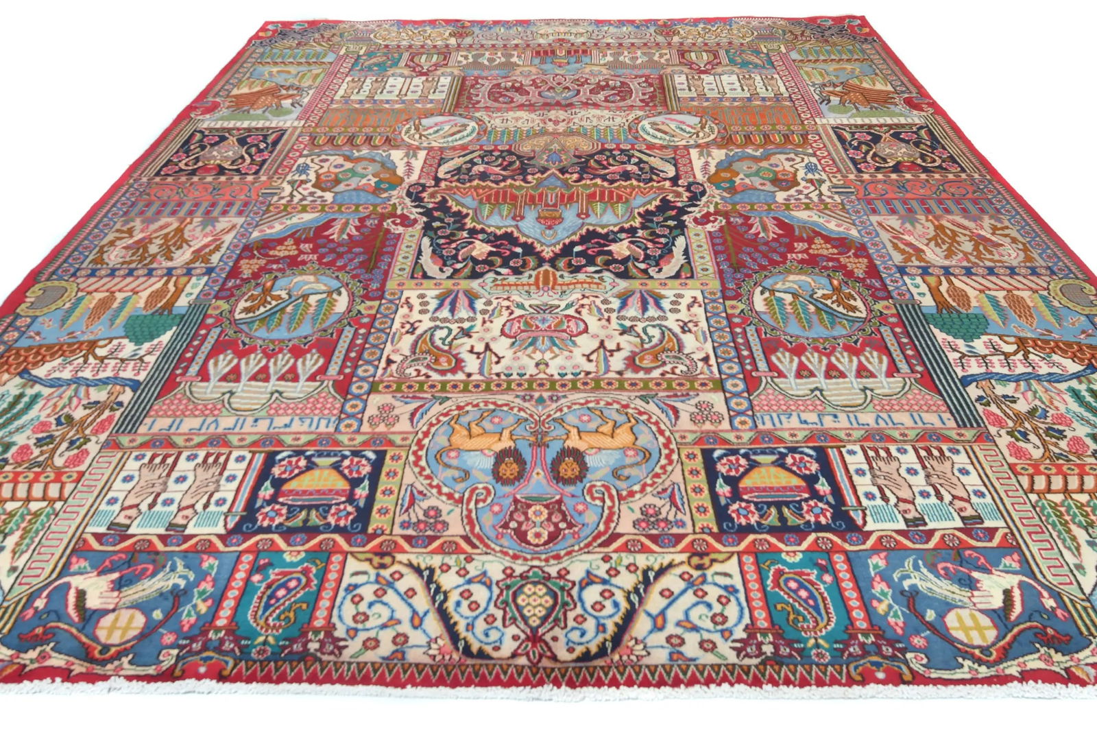 Semi Antique Multicolored Pictorial 9'5X12'6 Kashmar Persian Rug - 9