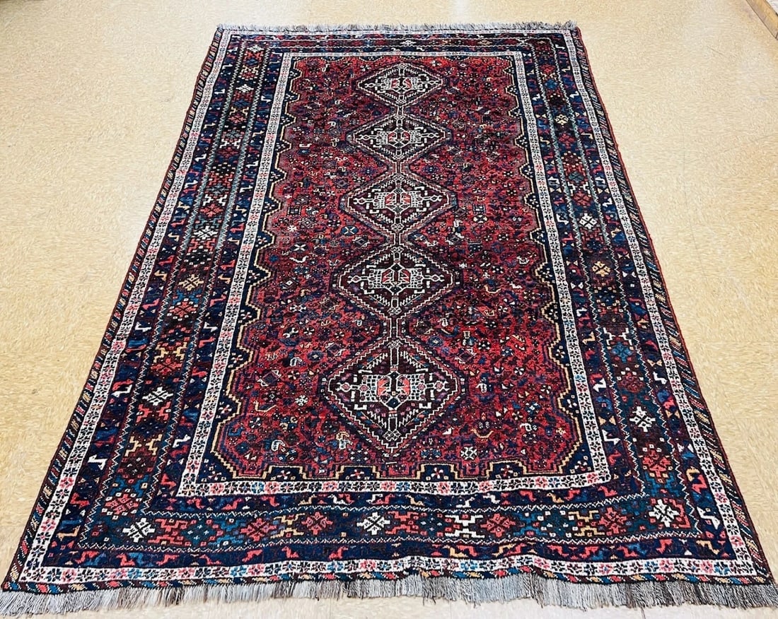 Hand-Knotted Antique Persian Qashqai Tribal Wool Geometric Oriental Area Rug Carpet 6'7" x 10' - 2