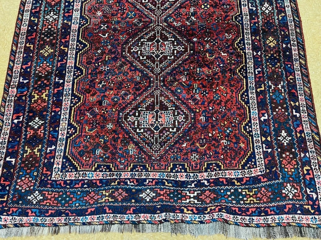 Hand-Knotted Antique Persian Qashqai Tribal Wool Geometric Oriental Area Rug Carpet 6'7" x 10' - 3
