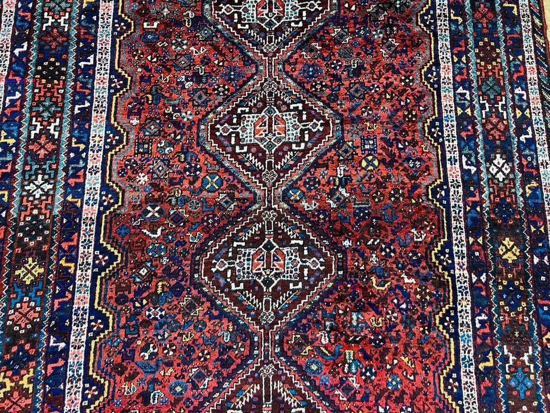 Hand-Knotted Antique Persian Qashqai Tribal Wool Geometric Oriental Area Rug Carpet 6'7" x 10' - 4