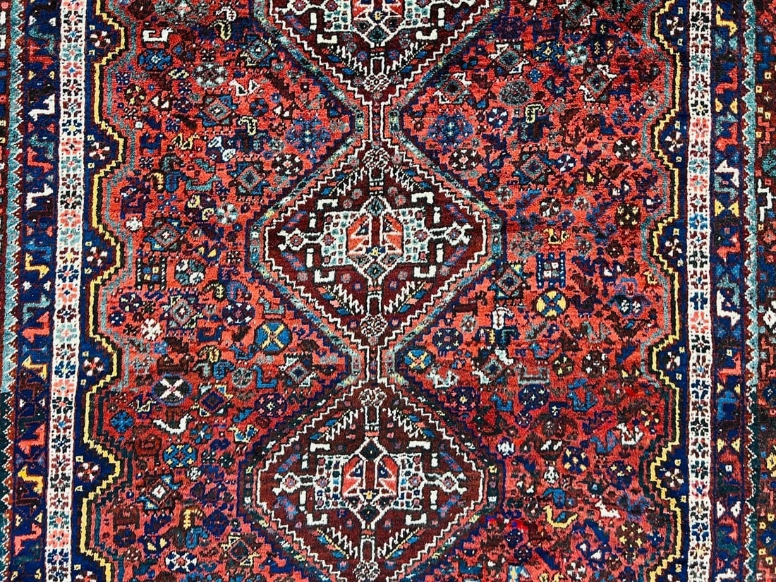 Hand-Knotted Antique Persian Qashqai Tribal Wool Geometric Oriental Area Rug Carpet 6'7" x 10' - 9