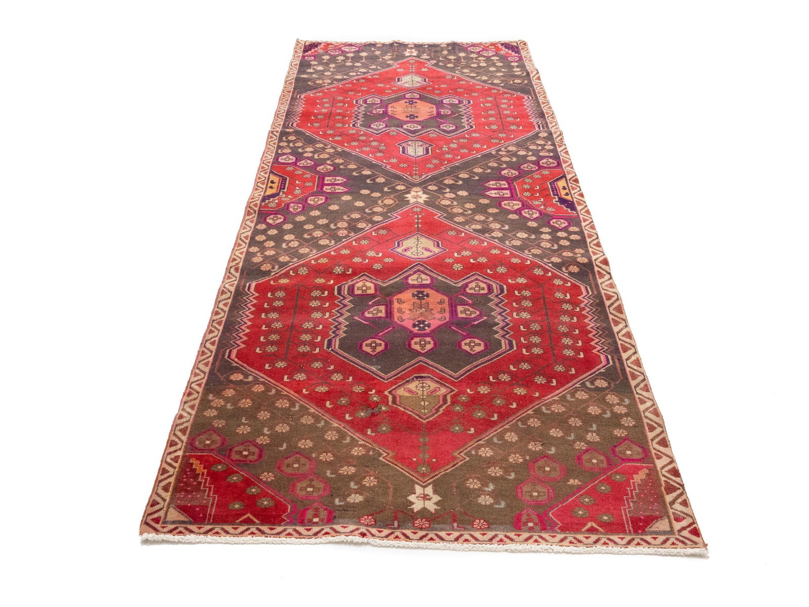 Semi Antique Red Tribal Floral 4X10 Meshkin Persian Runner Rug - 2