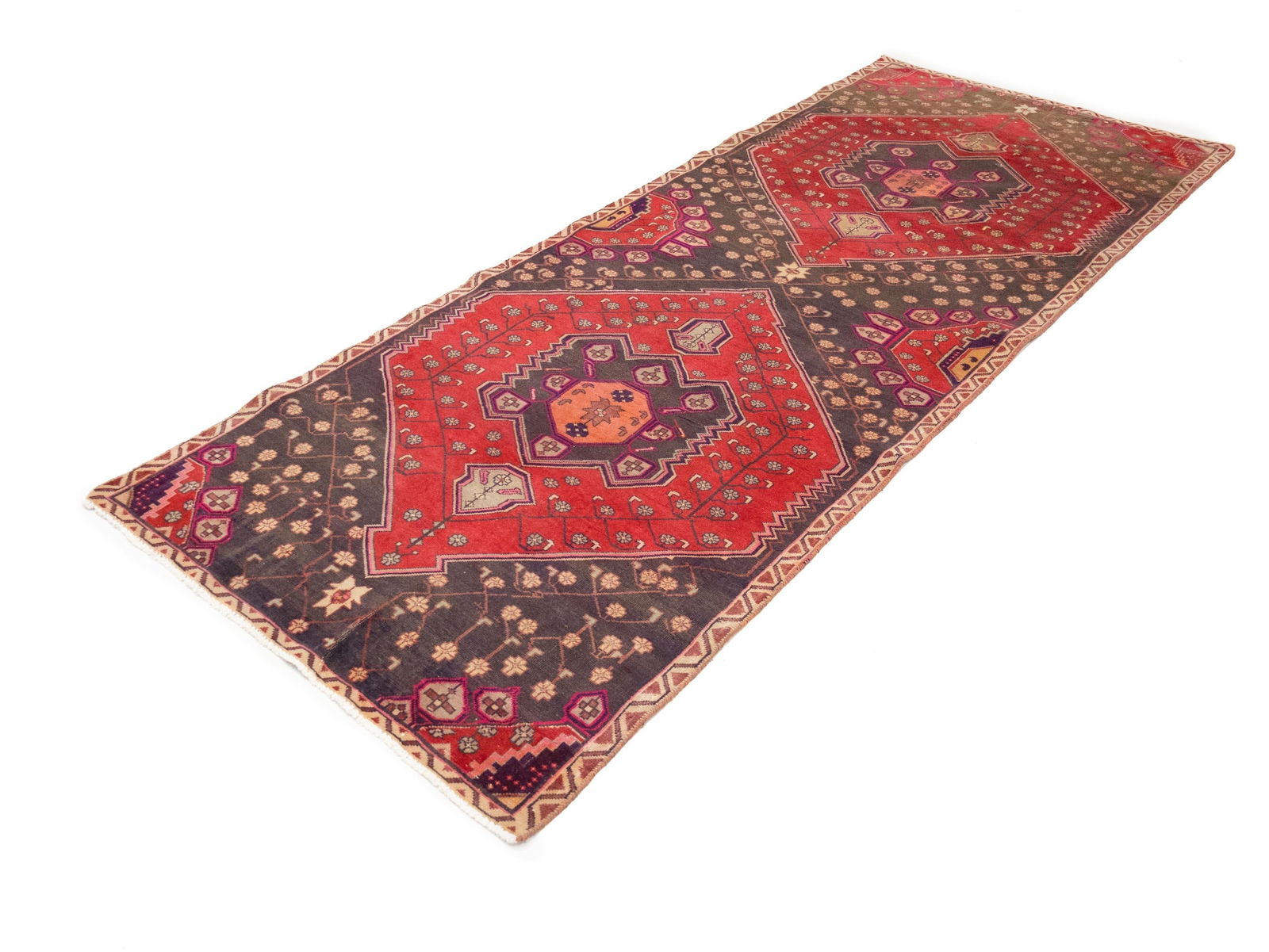 Semi Antique Red Tribal Floral 4X10 Meshkin Persian Runner Rug - 3