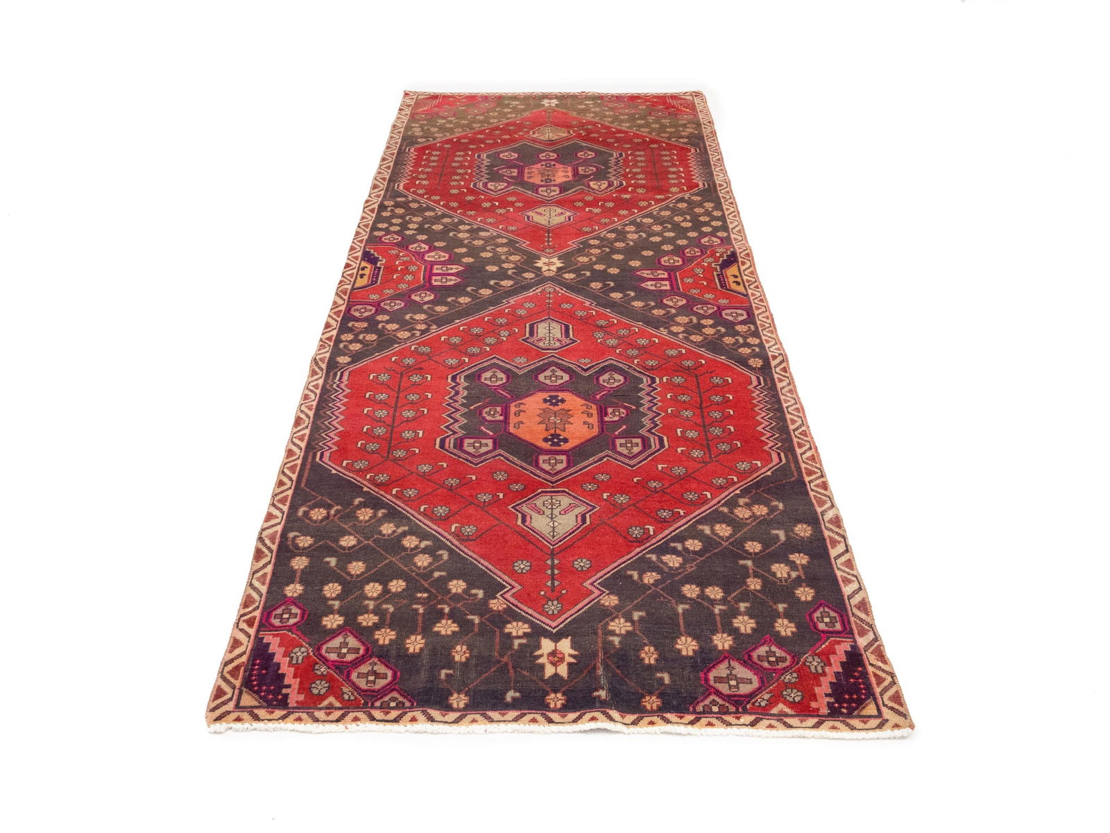 Semi Antique Red Tribal Floral 4X10 Meshkin Persian Runner Rug - 4