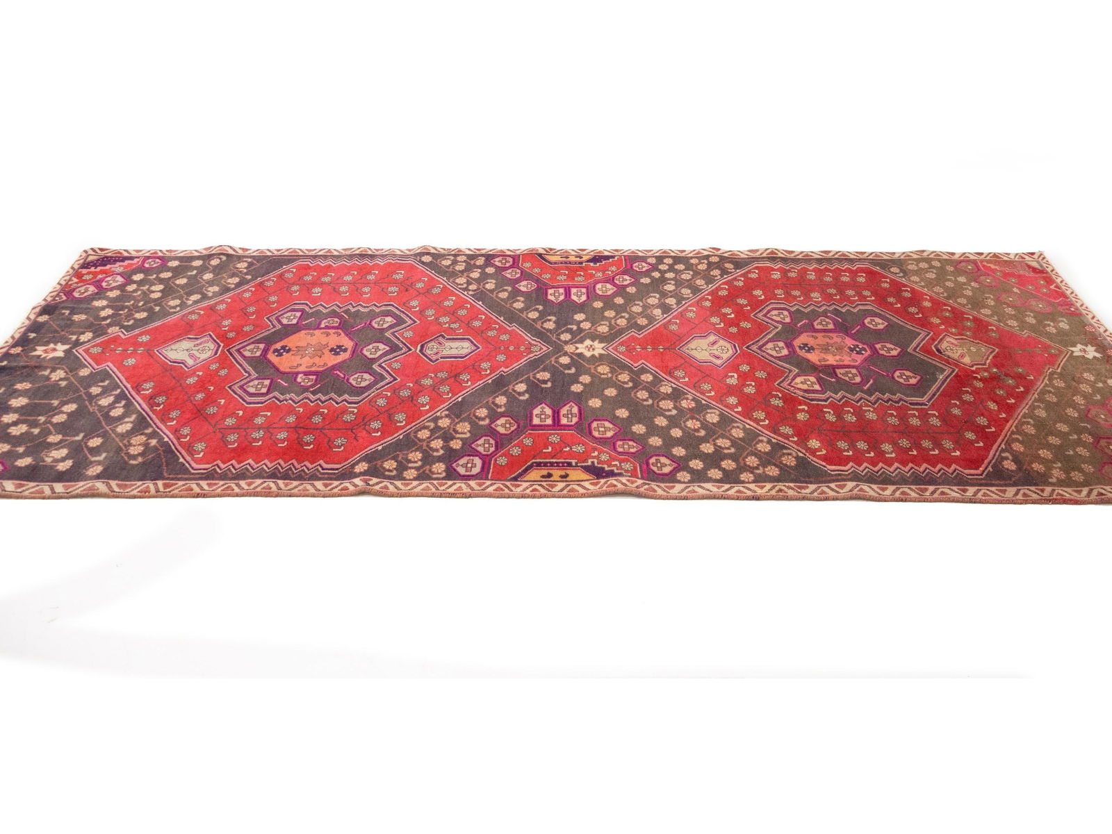 Semi Antique Red Tribal Floral 4X10 Meshkin Persian Runner Rug - 5