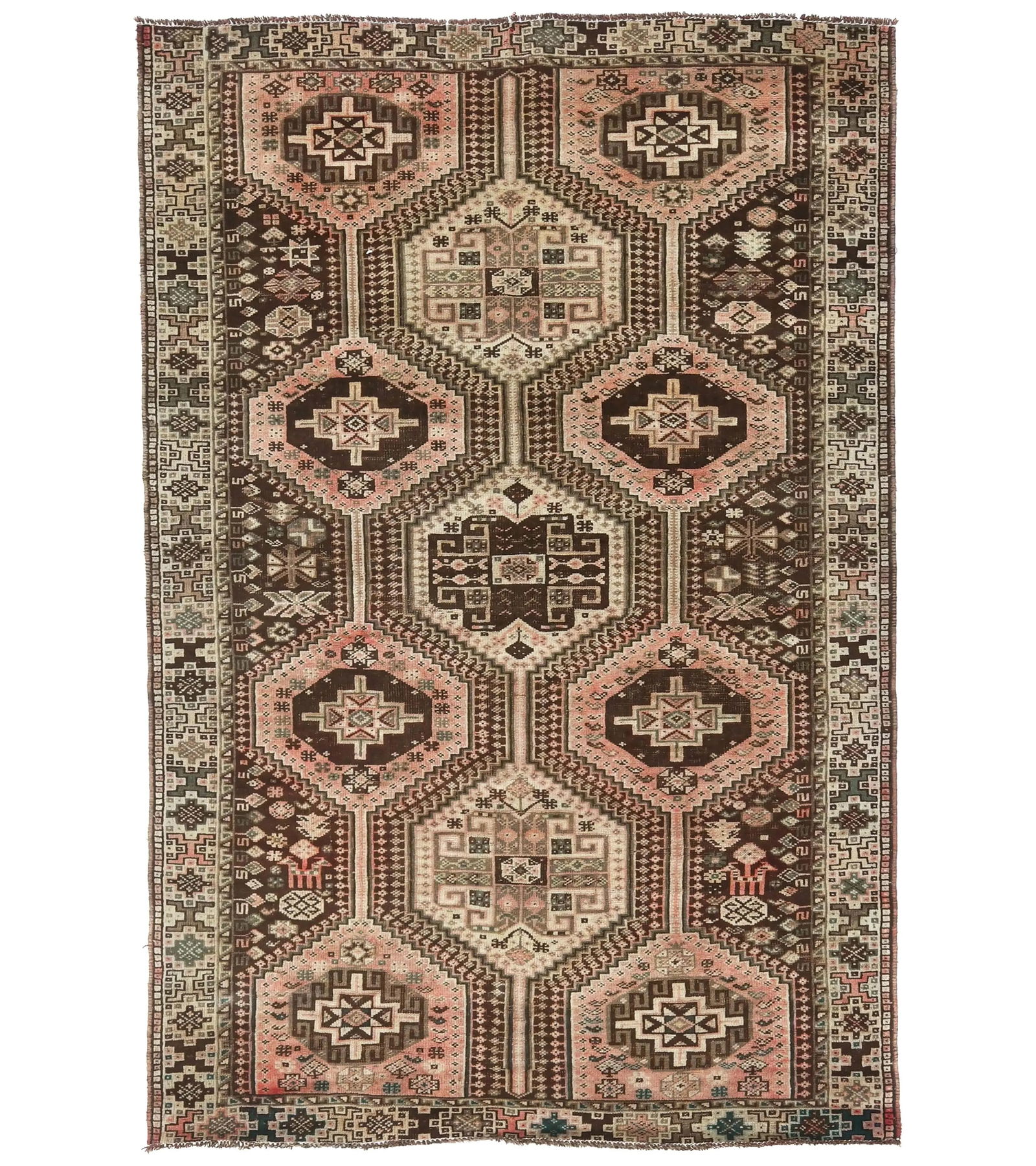 Semi Antique Dark Brown Tribal 5X8 Shiraz Persian Rug: Title:Semi Antique Dark Brown Tribal 5X8 Shiraz Persian RugDescription:Handmade vintage 5X8 Dark Brown Persian rug made with vegetable dyes (fine wool pile and cotton foundation), exceptional knot
