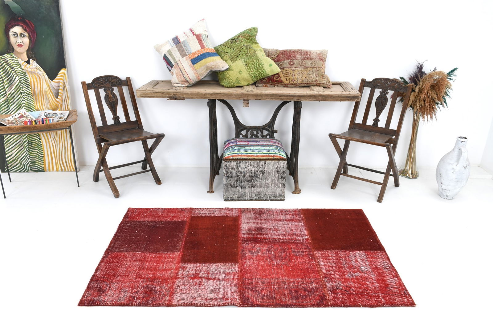 3'2'' x 5'6'' Handmade Vintage Wool Patchwork Rug - 552 - 2