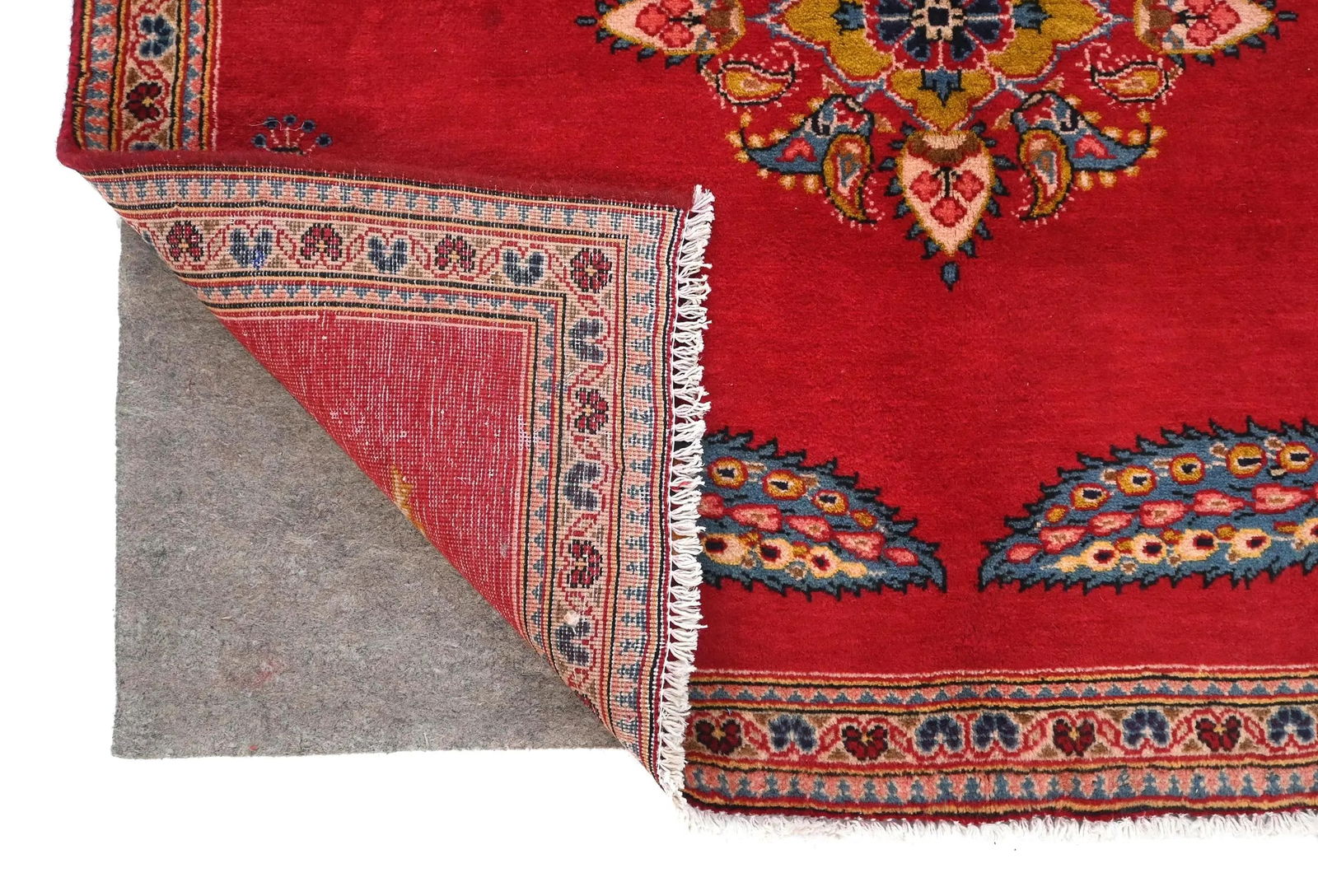 Vintage Red Pictorial Floral 3'8X8'6 Kashan Persian Rug - 12