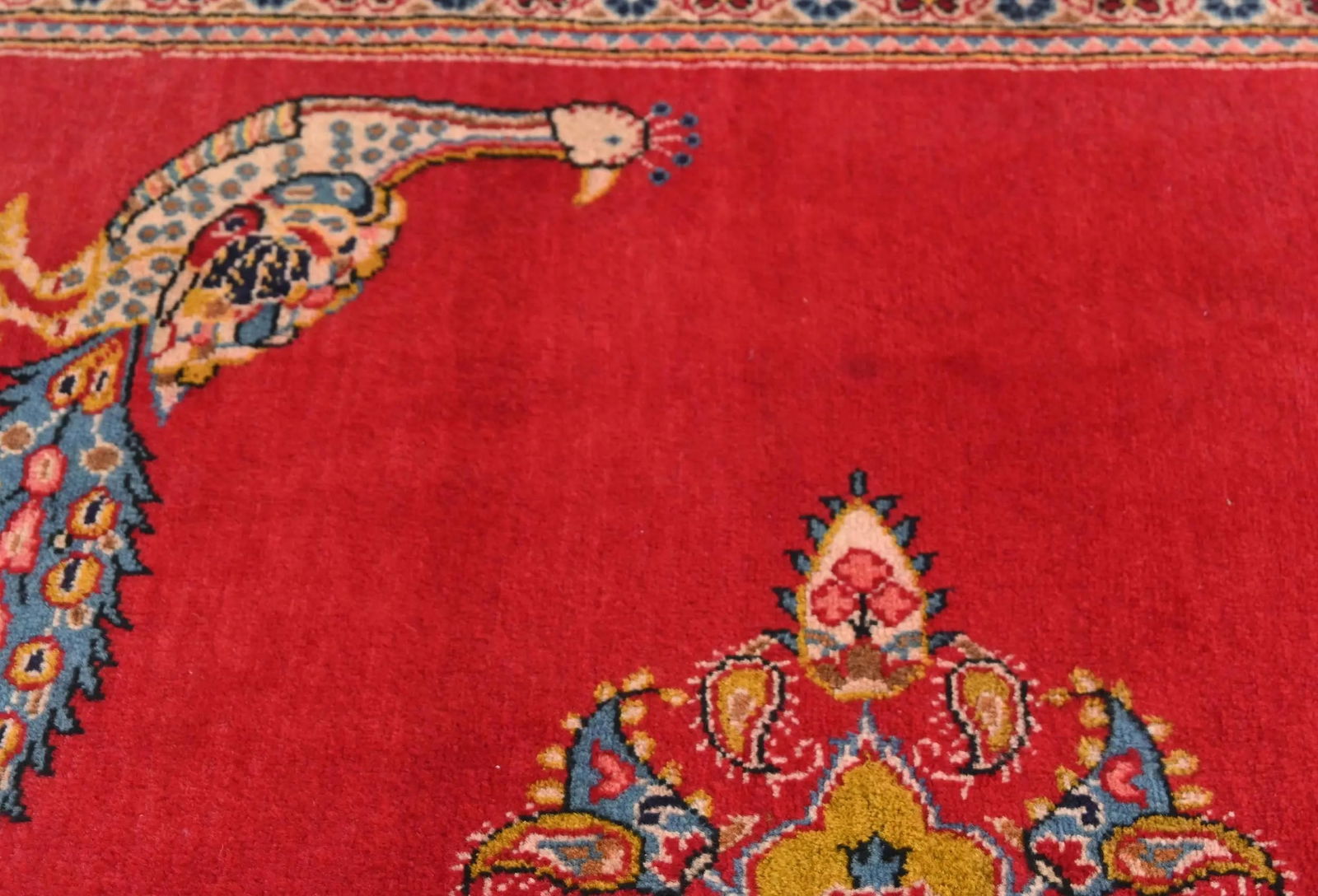 Vintage Red Pictorial Floral 3'8X8'6 Kashan Persian Rug - 7