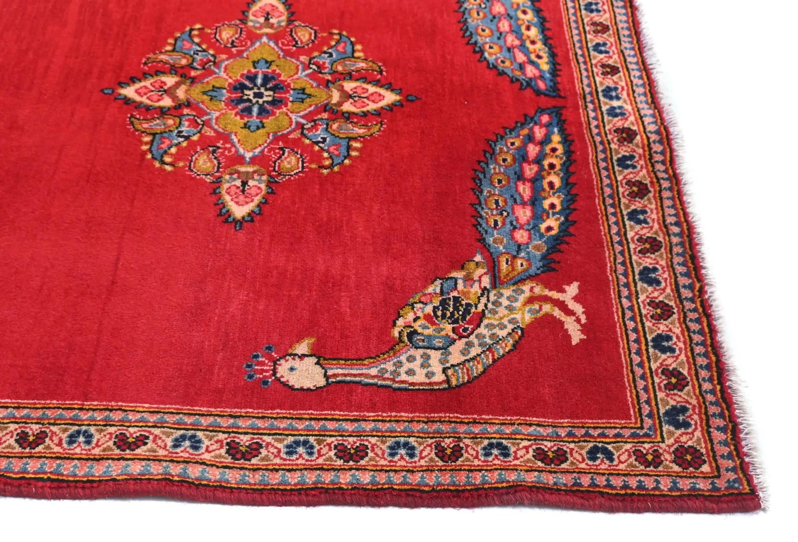 Vintage Red Pictorial Floral 3'8X8'6 Kashan Persian Rug - 8