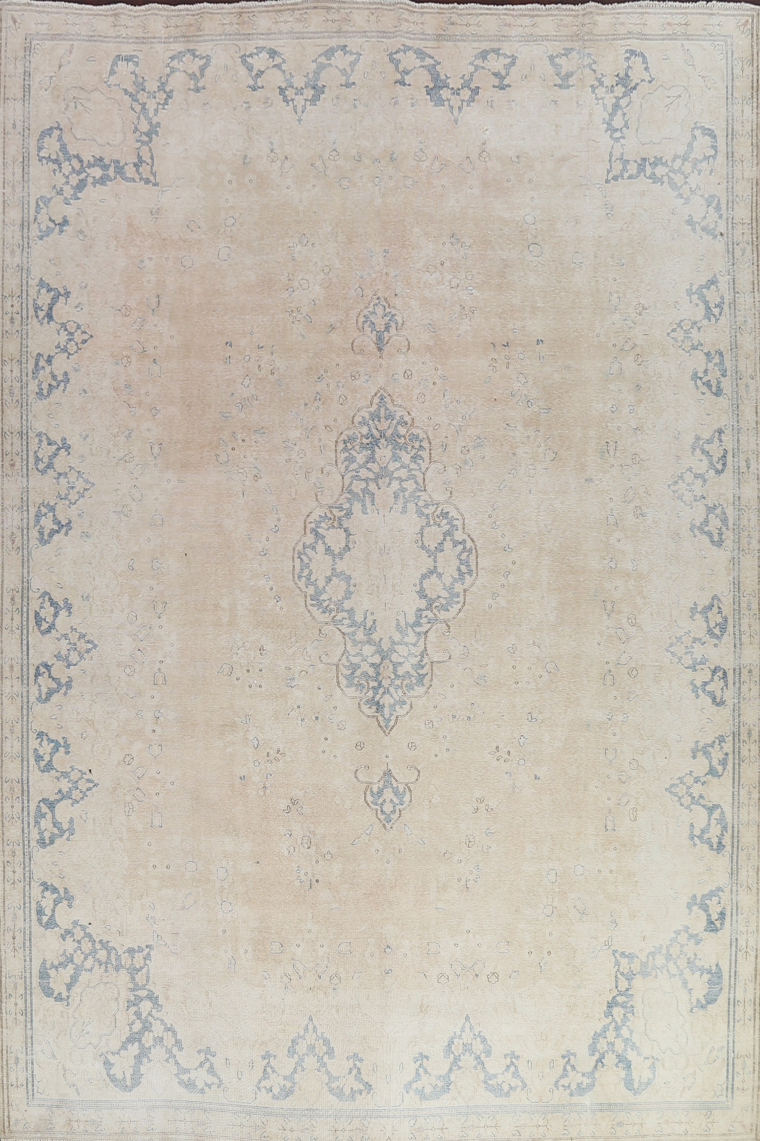 Antique Muted Distressed Kerman Persian Rug 10x13: Title:Antique Muted Distressed Kerman Persian Rug 10x13 Origin:A Beautiful Genuine Iran ( Persia ) Kerman rug is Hand Knotted by skillful weavers in Iran ( Persia ) with 100% Wool Material. This rug i