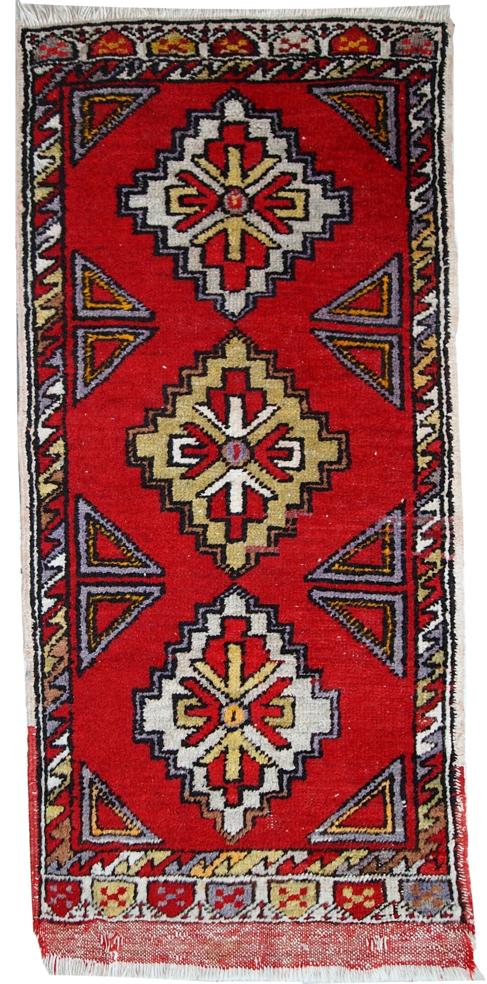 Handmade vintage Turkish Yastik rug 1.6' x 3.5' (48cm x 107cm) 1950s (1 of 9)