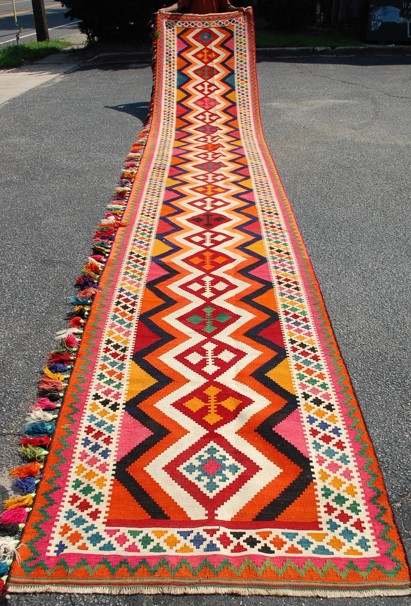 Persain SHIRAZ QSHKAI KILIM RUG 4x24.6: Title: Persain SHIRAZ QSHKAI KILIM RUG 4x24.6 Description: ANTIQUE HIGHLY DETAILED COLORFUL DESIGN ALMOST IMPOSSIBLE TO FIND THIS SIZE SHRAZ QASHKI NOMADIC KILIM ALSO CALLED FLAT WOVEN RUG with size o
