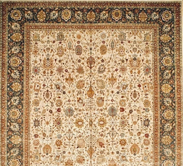 Hand-Knotted Indo-Persian Ivory Black Oriental Area Rug Carpet 11'10" x 18'3" - 4