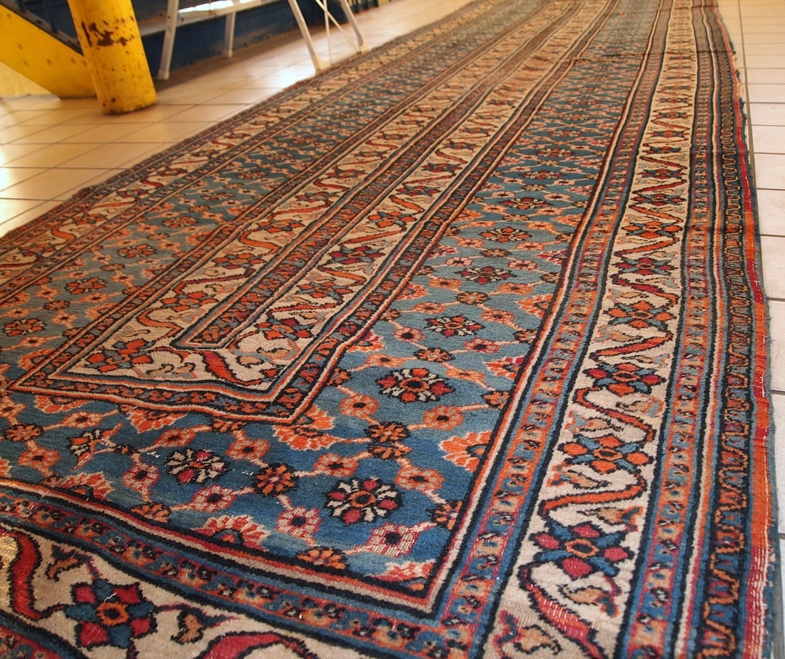 Handmade antique Persian Mashad runner 4.3' x 14' (132cm x 427cm) 1900s - 12