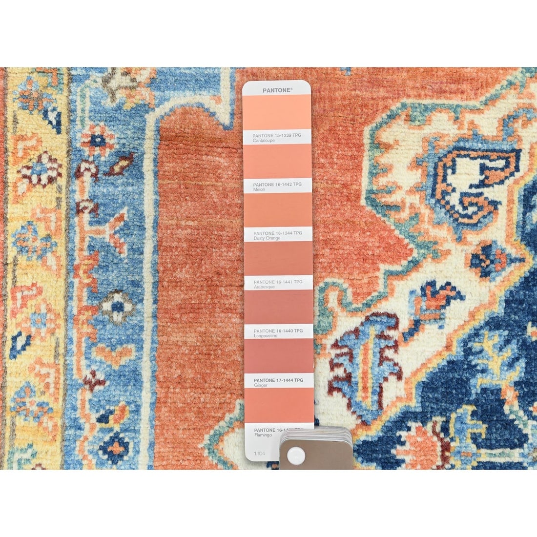 Coral Red, Serapi Heriz Design, Pure Wool Hand Knotted Oriental Rug - 4