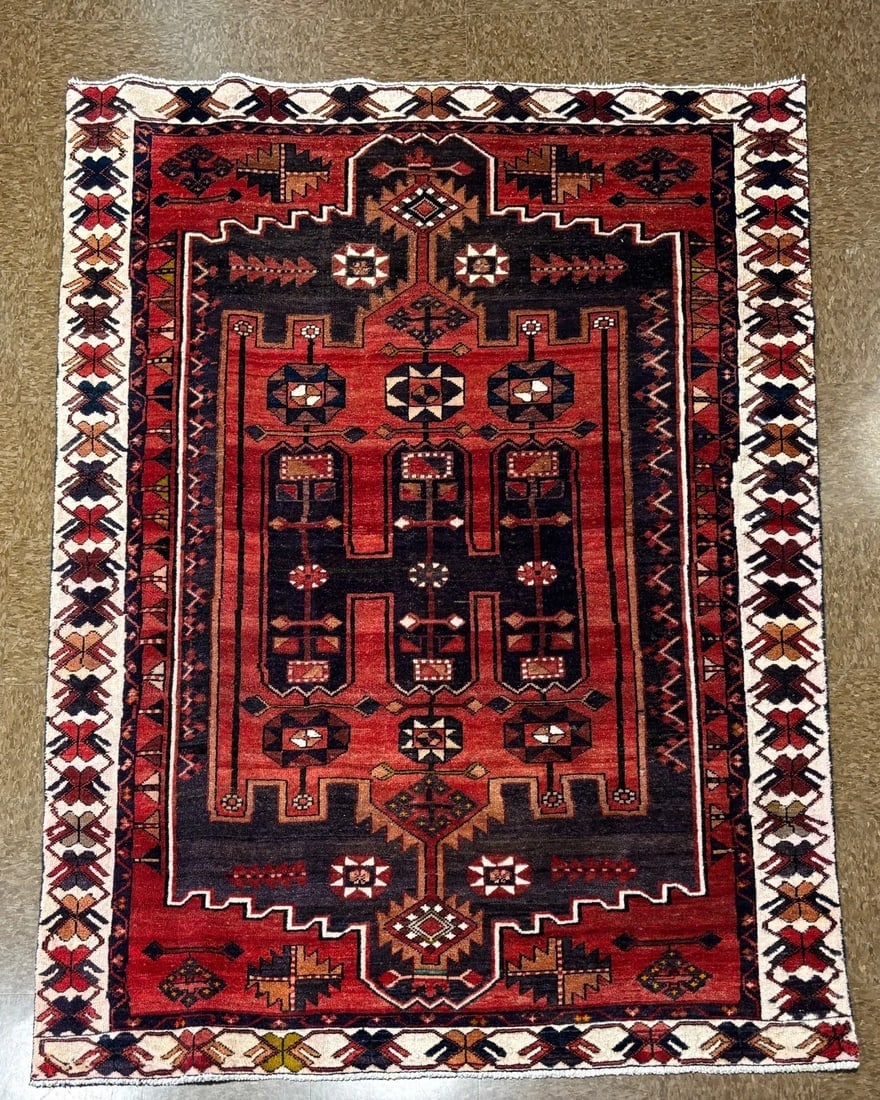 Hand-Knotted Persian Bakhtiari Tribal Geometric Wool Red Oriental Area Rug 5' x 6'11" - 14