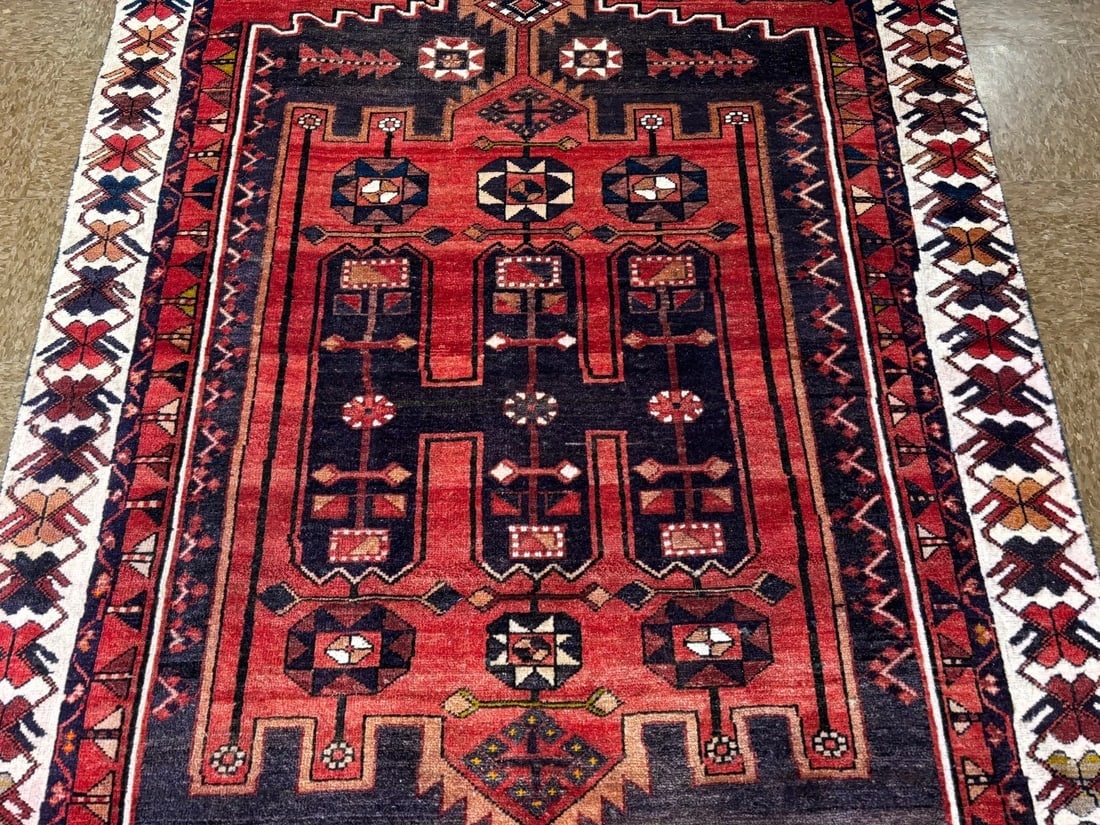 Hand-Knotted Persian Bakhtiari Tribal Geometric Wool Red Oriental Area Rug 5' x 6'11" - 3