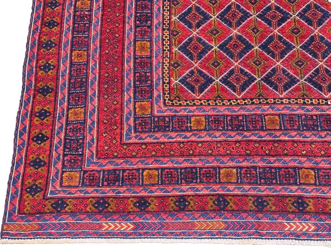 Hand-Knotted Balouch Tribal Wool Geometric Afghan Oriental Area Rug 6'11" x 9'1" - 9