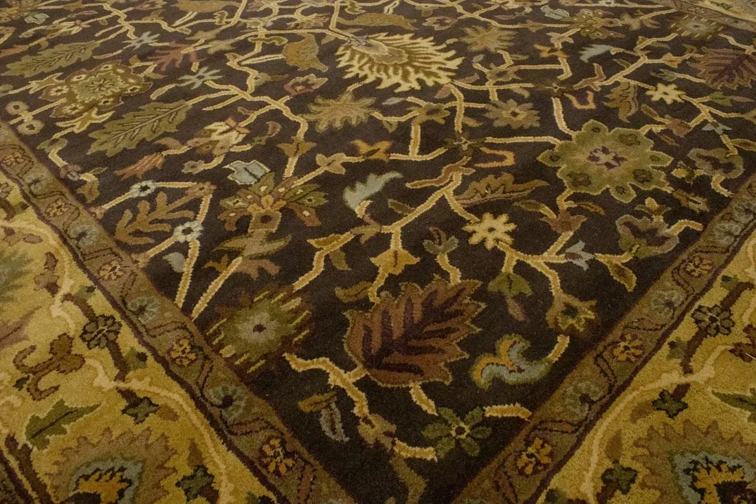 Dark Brown Floral Modern 8X11 Oriental Hand-Tufted Rug - 14