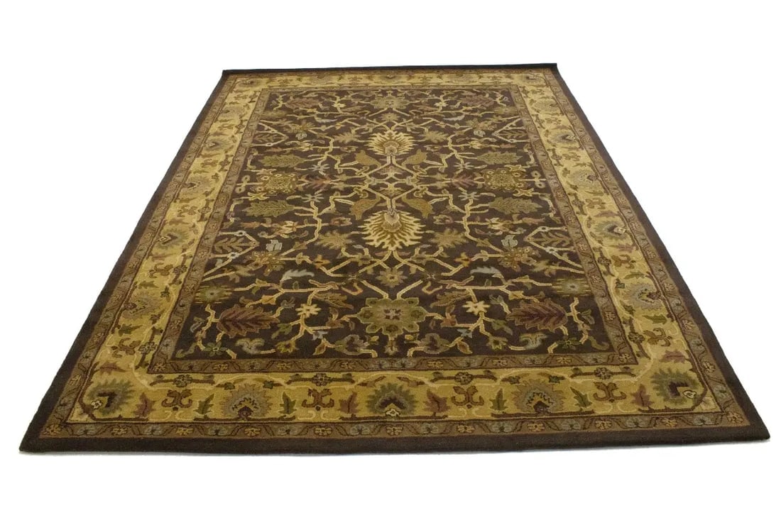 Dark Brown Floral Modern 8X11 Oriental Hand-Tufted Rug - 15