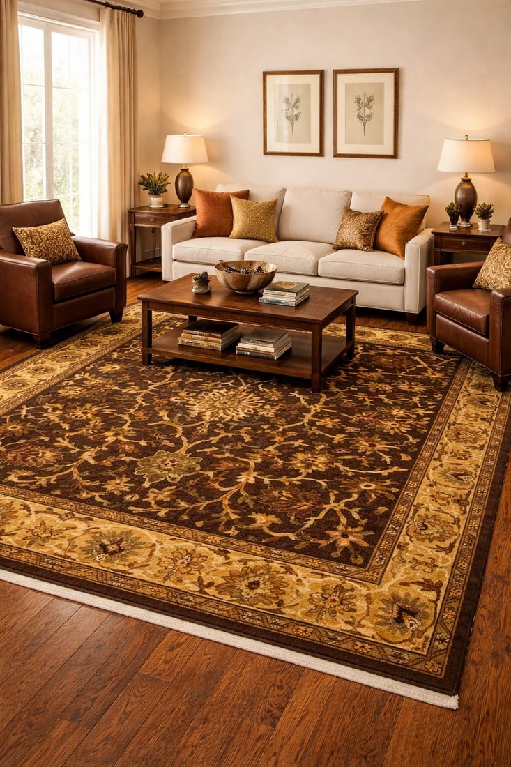Dark Brown Floral Modern 8X11 Oriental Hand-Tufted Rug - 2