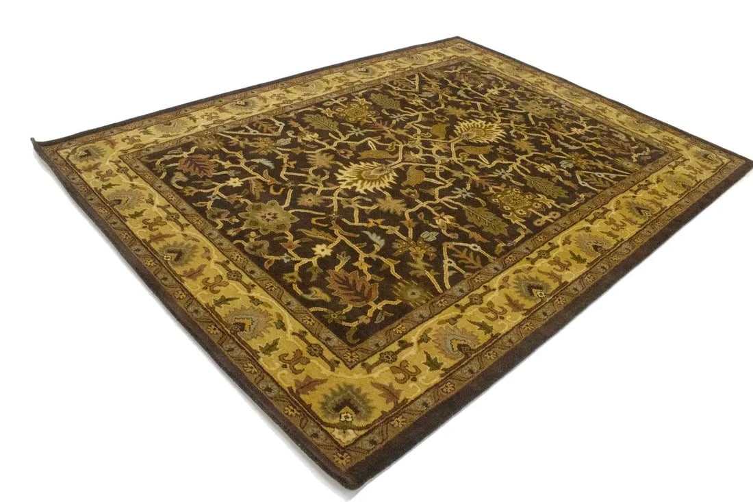 Dark Brown Floral Modern 8X11 Oriental Hand-Tufted Rug - 3