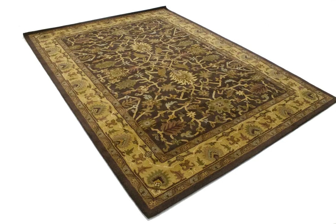 Dark Brown Floral Modern 8X11 Oriental Hand-Tufted Rug - 4