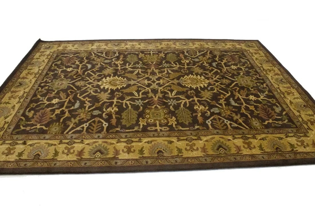 Dark Brown Floral Modern 8X11 Oriental Hand-Tufted Rug - 5