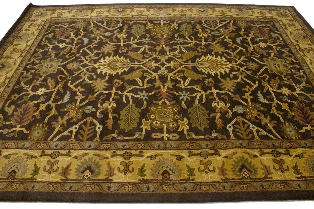 Dark Brown Floral Modern 8X11 Oriental Hand-Tufted Rug - 6