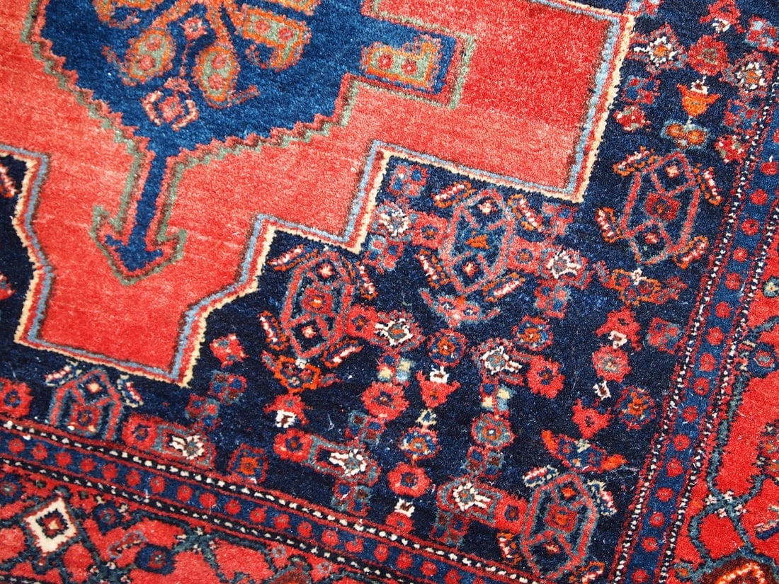 Handmade vintage Persian Senneh rug 3.9' x 5.5' (119cm x 169cm) 1960s - 7