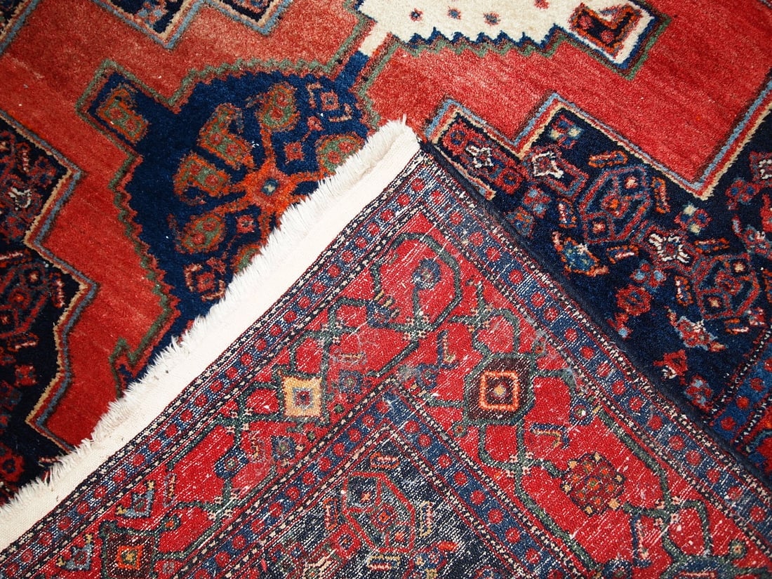 Handmade vintage Persian Senneh rug 3.9' x 5.5' (119cm x 169cm) 1960s - 9