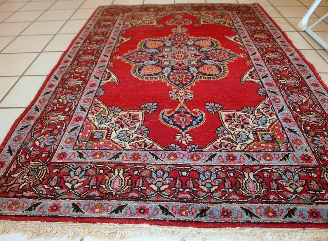 Handmade vintage Persian Kazvin rug 3.3' x 4.7' (100cm x 144cm) 1970s - 11